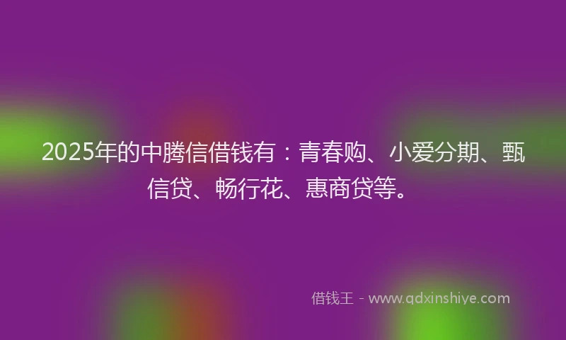 2025年的中腾信借钱有：青春购、小爱分期、甄信贷、畅行花、惠商贷等。