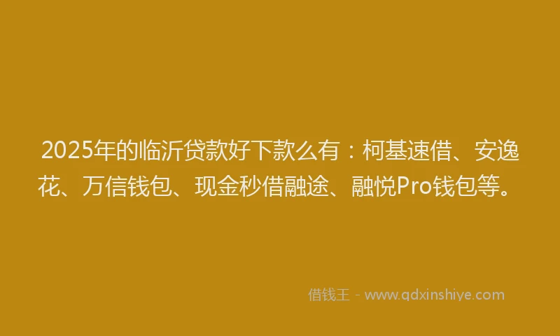 2025年的临沂贷款好下款么有：柯基速借、安逸花、万信钱包、现金秒借融途、融悦Pro钱包等。