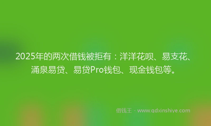 2025年的两次借钱被拒有：洋洋花呗、易支花、涌泉易贷、易贷Pro钱包、现金钱包等。