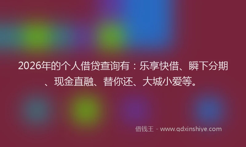 2026年的个人借贷查询有：乐享快借、瞬下分期、现金直融、替你还、大城小爱等。