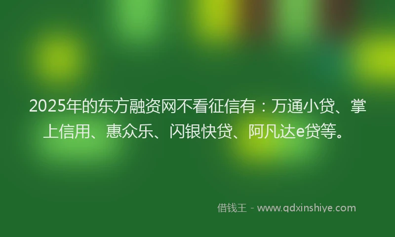 2025年的东方融资网不看征信有:万通小贷、掌上信用、惠众乐、闪银快贷、阿凡达e贷等。