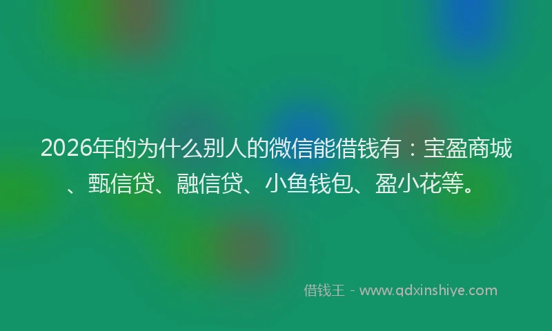 2026年的为什么别人的微信能借钱有：宝盈商城、甄信贷、融信贷、小鱼钱包、盈小花等。