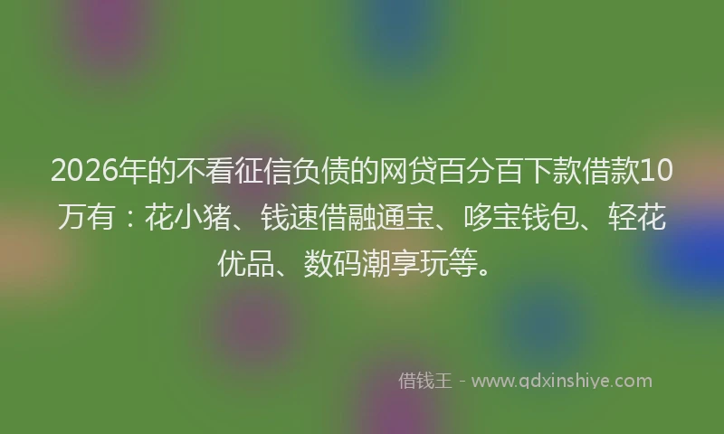 2026年的不看征信负债的网贷百分百下款借款10万有：花小猪、钱速借融通宝、哆宝钱包、轻花优品、数码潮享玩等。
