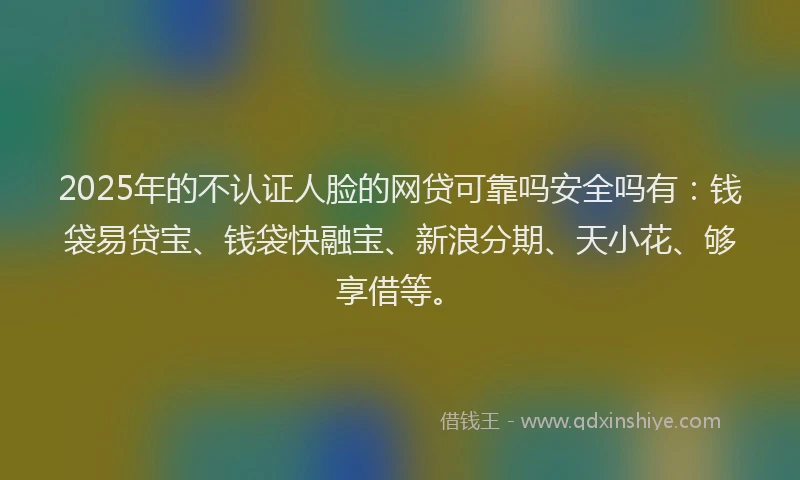 2025年的不认证人脸的网贷可靠吗安全吗有：钱袋易贷宝、钱袋快融宝、新浪分期、天小花、够享借等。