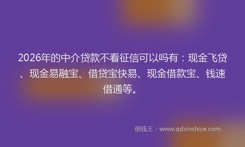 2026年的中介贷款不看征信可以吗有：现金飞贷、现金易融宝、借贷宝快易、现金借款宝、钱速借通等。
