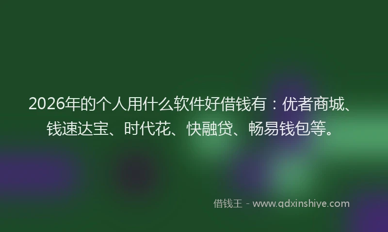 2026年的个人用什么软件好借钱有：优者商城、钱速达宝、时代花、快融贷、畅易钱包等。