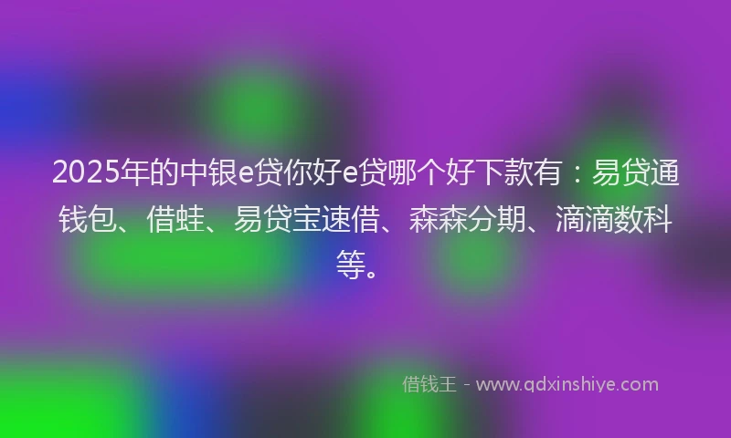 2025年的中银e贷你好e贷哪个好下款有：易贷通钱包、借蛙、易贷宝速借、森森分期、滴滴数科等。