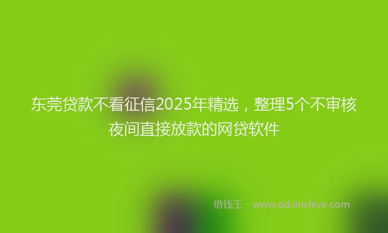 东莞贷款不看征信2025年精选，整理5个不审核夜间直接放款的网贷软件