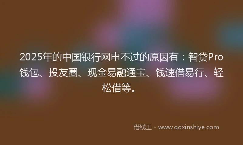 2025年的中国银行网申不过的原因有：智贷Pro钱包、投友圈、现金易融通宝、钱速借易行、轻松借等。