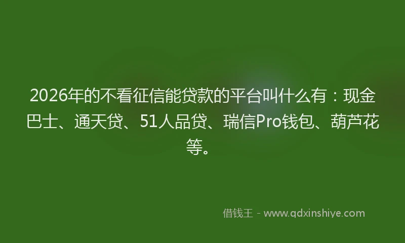 2026年的不看征信能贷款的平台叫什么有：现金巴士、通天贷、51人品贷、瑞信Pro钱包、葫芦花等。