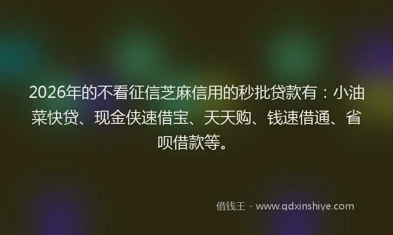 2026年的不看征信芝麻信用的秒批贷款有：小油菜快贷、现金侠速借宝、天天购、钱速借通、省呗借款等。