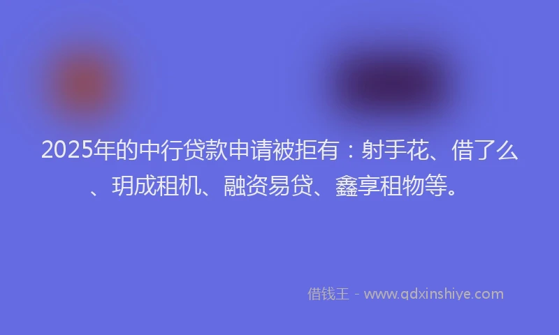 2025年的中行贷款申请被拒有:射手花、借了么、玥成租机、融资易贷、鑫享租物等。