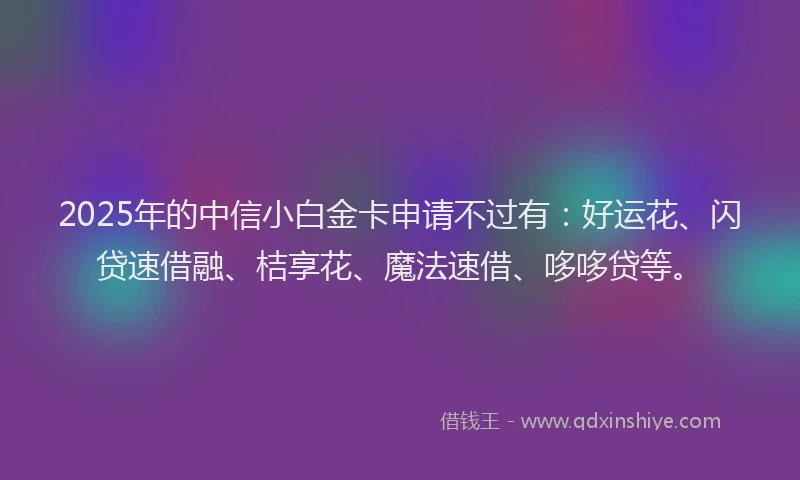 2025年的中信小白金卡申请不过有:好运花、闪贷速借融、桔享花、魔法速借、哆哆贷等。
