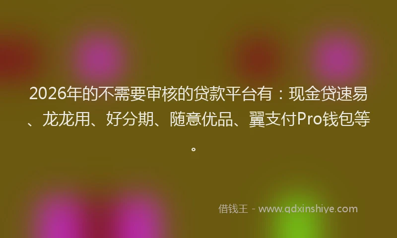 2026年的不需要审核的贷款平台有:现金贷速易、龙龙用、好分期、随意优品、翼支付Pro钱包等。