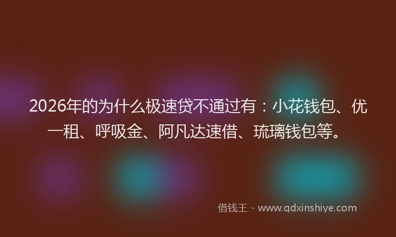 2026年的为什么极速贷不通过有：小花钱包、优一租、呼吸金、阿凡达速借、琉璃钱包等。