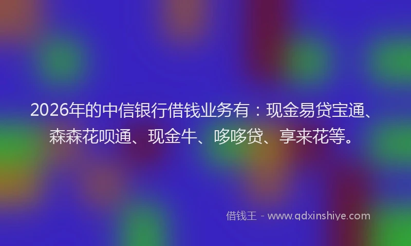 2026年的中信银行借钱业务有：现金易贷宝通、森森花呗通、现金牛、哆哆贷、享来花等。