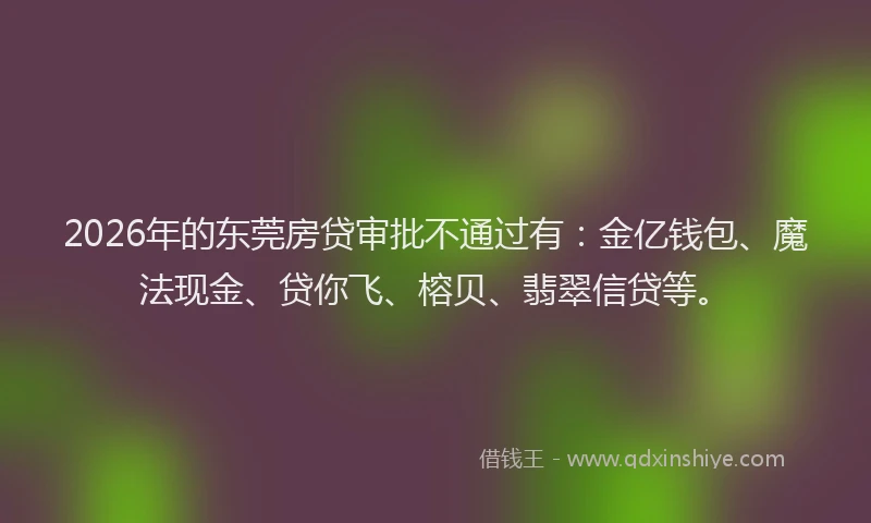 2026年的东莞房贷审批不通过有：金亿钱包、魔法现金、贷你飞、榕贝、翡翠信贷等。