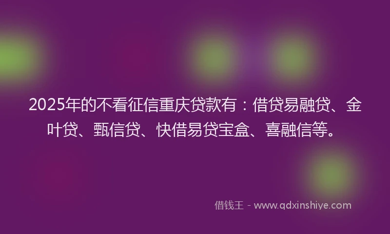 2025年的不看征信重庆贷款有：借贷易融贷、金叶贷、甄信贷、快借易贷宝盒、喜融信等。