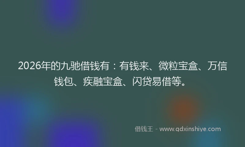 2026年的九驰借钱有:有钱来、微粒宝盒、万信钱包、疾融宝盒、闪贷易借等。