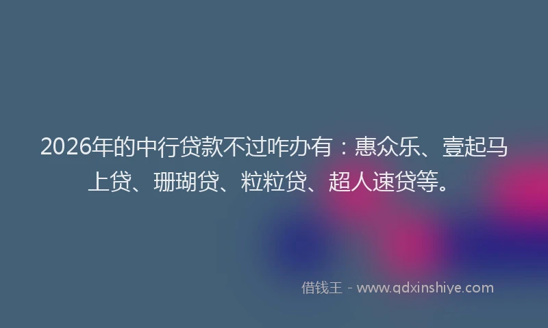 2026年的中行贷款不过咋办有：惠众乐、壹起马上贷、珊瑚贷、粒粒贷、超人速贷等。