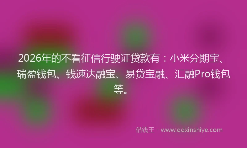 2026年的不看征信行驶证贷款有：小米分期宝、瑞盈钱包、钱速达融宝、易贷宝融、汇融Pro钱包等。
