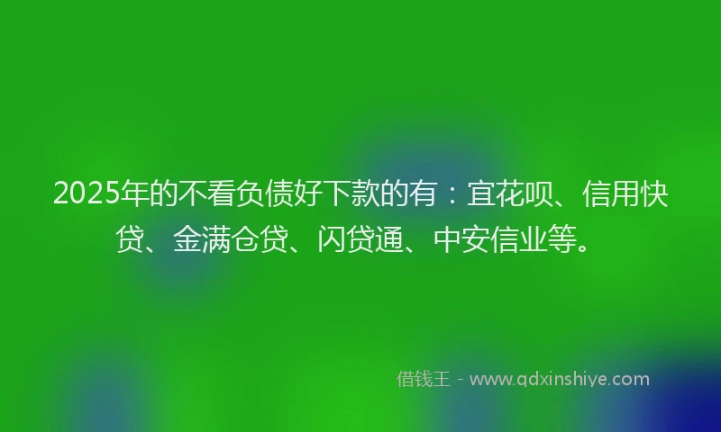 2025年的不看负债好下款的有：宜花呗、信用快贷、金满仓贷、闪贷通、中安信业等。