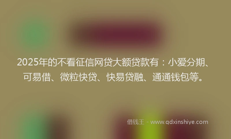 2025年的不看征信网贷大额贷款有：小爱分期、可易借、微粒快贷、快易贷融、通通钱包等。