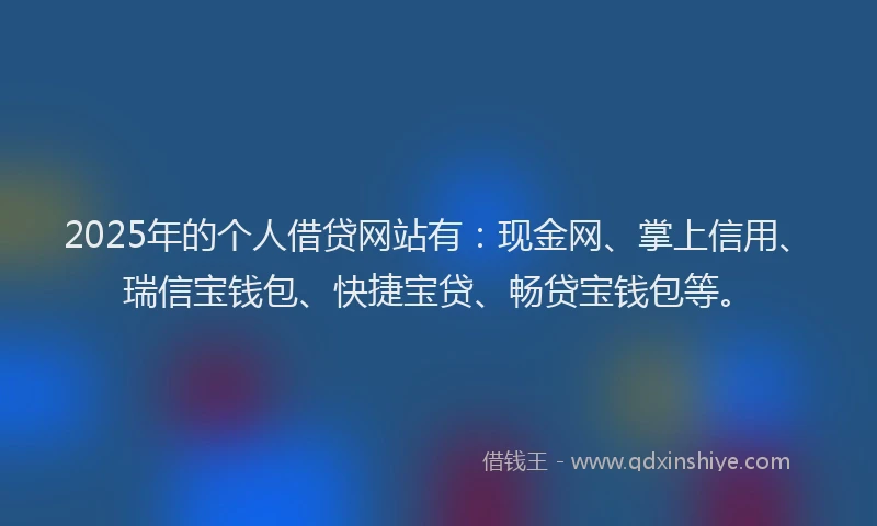 2025年的个人借贷网站有：现金网、掌上信用、瑞信宝钱包、快捷宝贷、畅贷宝钱包等。