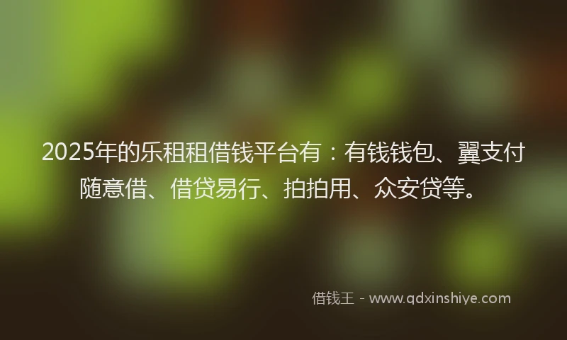 2025年的乐租租借钱平台有:有钱钱包、翼支付随意借、借贷易行、拍拍用、众安贷等。