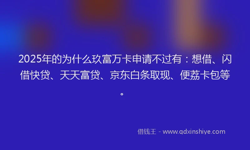 2025年的为什么玖富万卡申请不过有：想借、闪借快贷、天天富贷、京东白条取现、便荔卡包等。