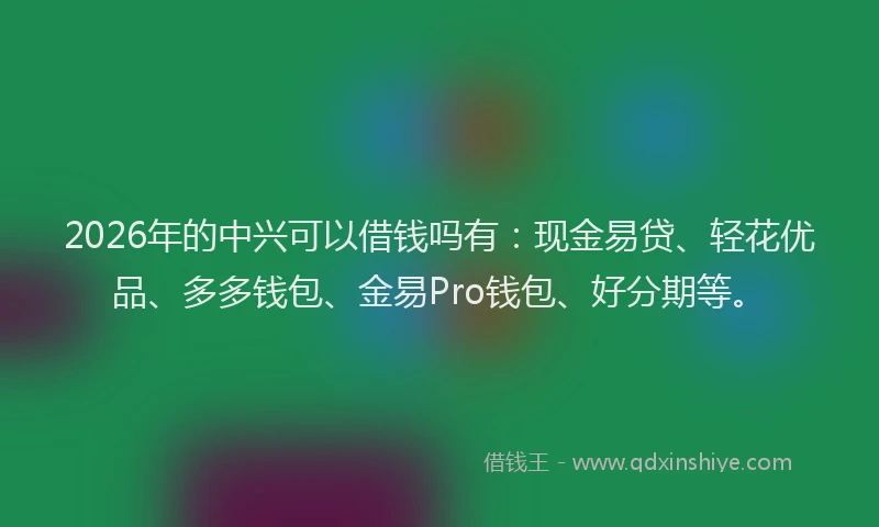 2026年的中兴可以借钱吗有:现金易贷、轻花优品、多多钱包、金易Pro钱包、好分期等。