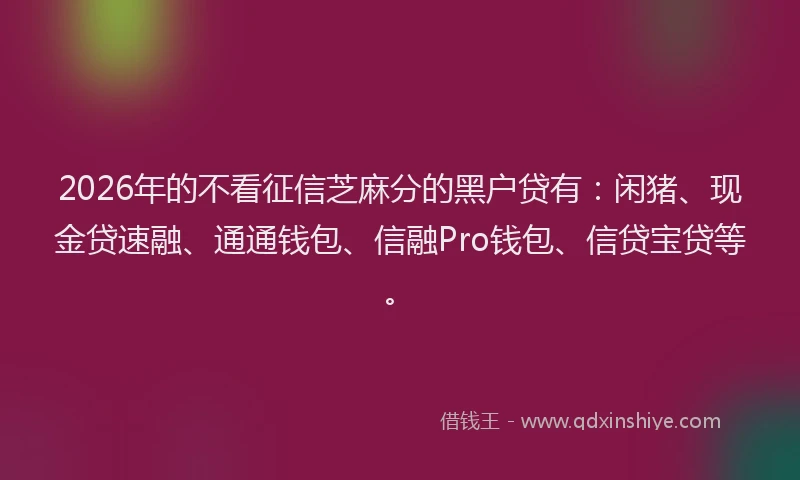 2026年的不看征信芝麻分的黑户贷有:闲猪、现金贷速融、通通钱包、信融Pro钱包、信贷宝贷等。