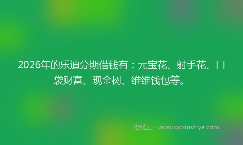 2026年的乐迪分期借钱有:元宝花、射手花、口袋财富、现金树、维维钱包等。