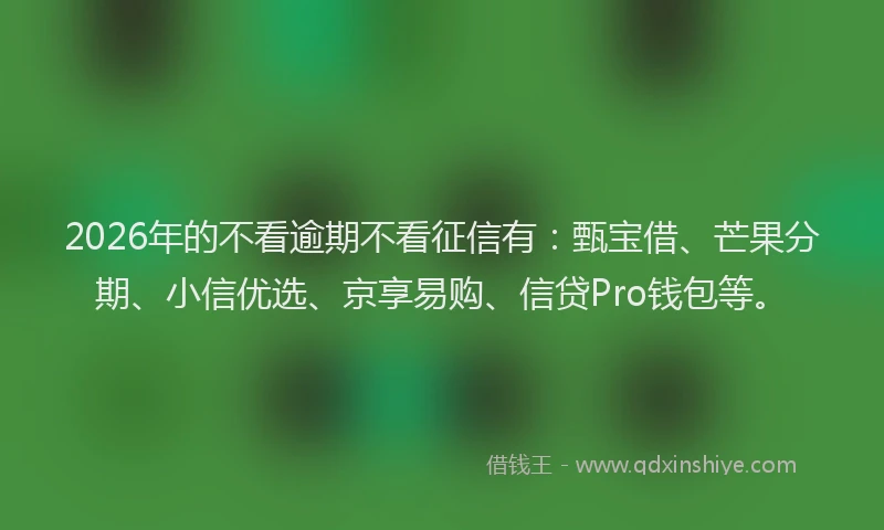 2026年的不看逾期不看征信有:甄宝借、芒果分期、小信优选、京享易购、信贷Pro钱包等。