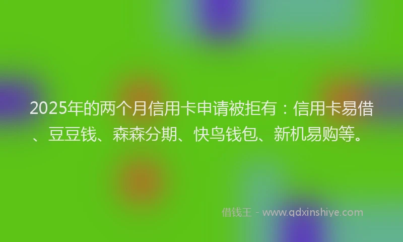 2025年的两个月信用卡申请被拒有：信用卡易借、豆豆钱、森森分期、快鸟钱包、新机易购等。