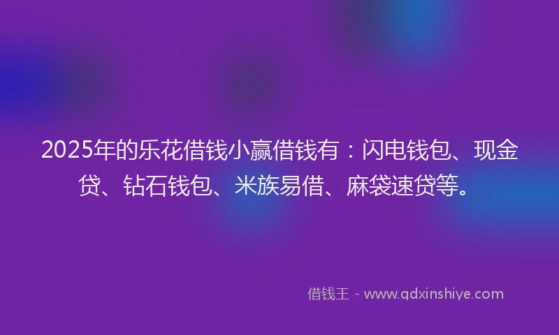 2025年的乐花借钱小赢借钱有：闪电钱包、现金贷、钻石钱包、米族易借、麻袋速贷等。