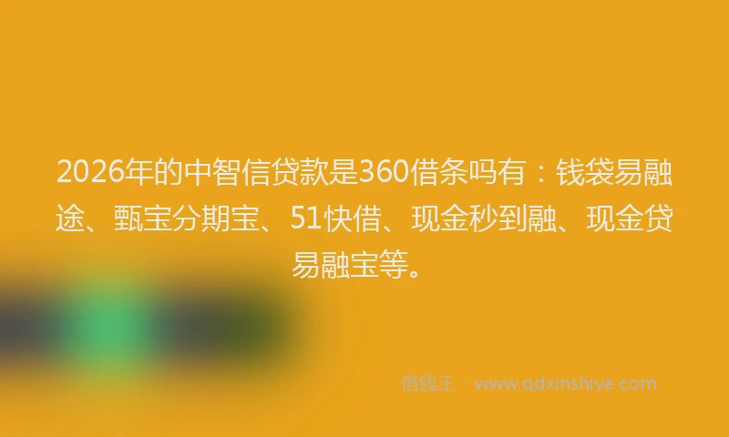 2026年的中智信贷款是360借条吗有：钱袋易融途、甄宝分期宝、51快借、现金秒到融、现金贷易融宝等。