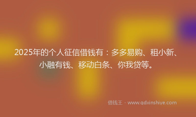 2025年的个人征信借钱有：多多易购、租小新、小融有钱、移动白条、你我贷等。