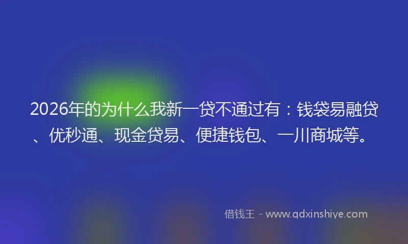 2026年的为什么我新一贷不通过有:钱袋易融贷、优秒通、现金贷易、便捷钱包、一川商城等。