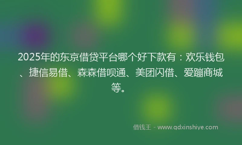 2025年的东京借贷平台哪个好下款有：欢乐钱包、捷信易借、森森借呗通、美团闪借、爱蹦商城等。