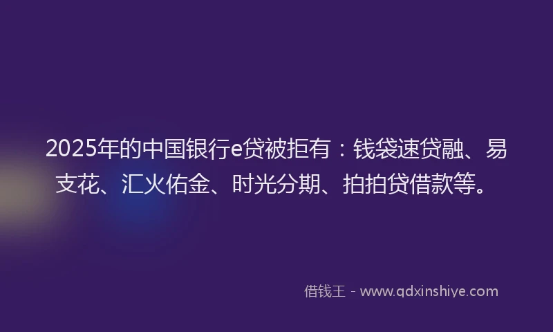 2025年的中国银行e贷被拒有：钱袋速贷融、易支花、汇火佑金、时光分期、拍拍贷借款等。