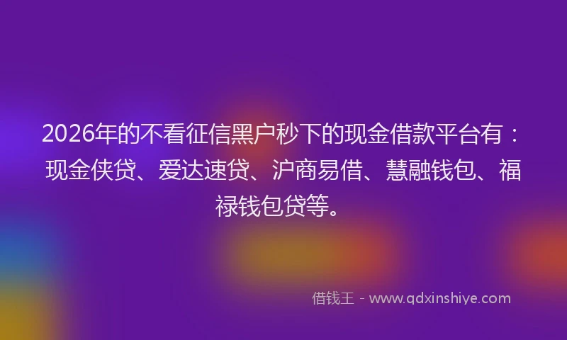 2026年的不看征信黑户秒下的现金借款平台有:现金侠贷、爱达速贷、沪商易借、慧融钱包、福禄钱包贷等。