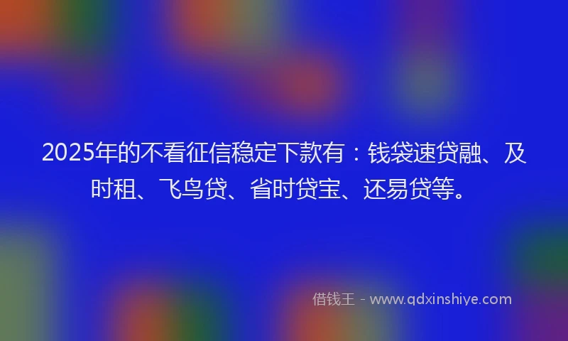 2025年的不看征信稳定下款有：钱袋速贷融、及时租、飞鸟贷、省时贷宝、还易贷等。