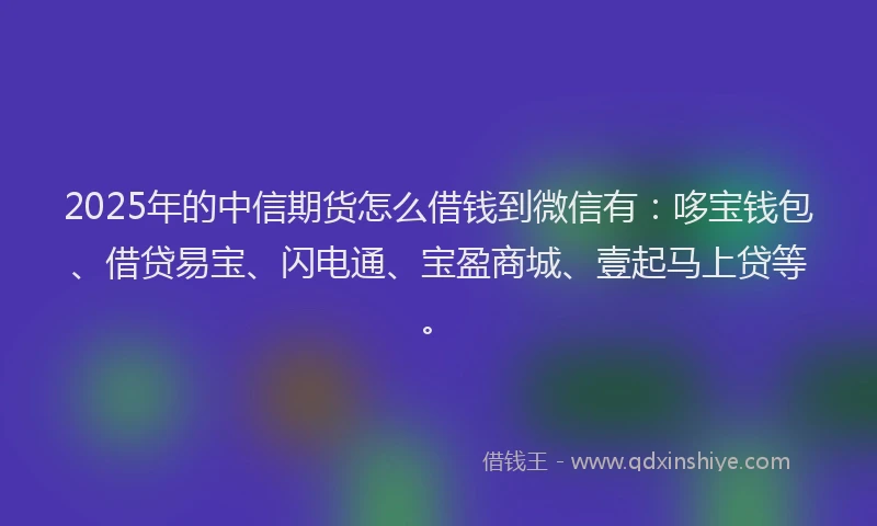 2025年的中信期货怎么借钱到微信有：哆宝钱包、借贷易宝、闪电通、宝盈商城、壹起马上贷等。