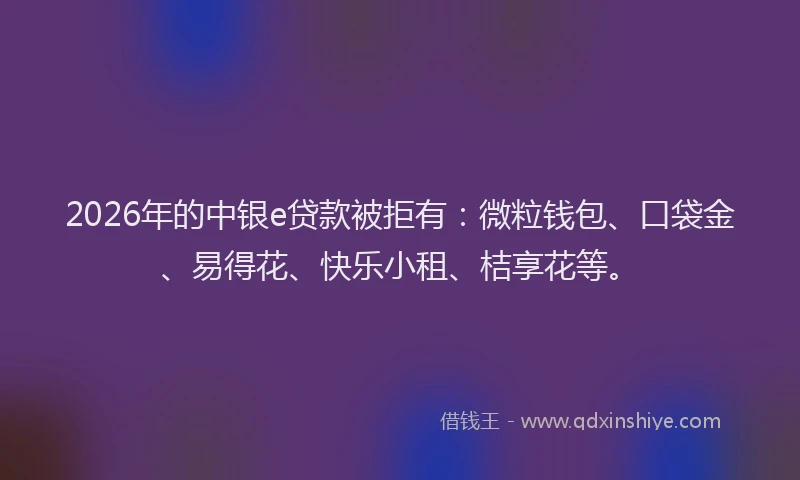 2026年的中银e贷款被拒有：微粒钱包、口袋金、易得花、快乐小租、桔享花等。