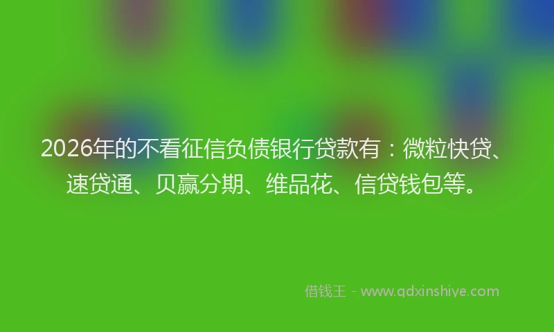 2026年的不看征信负债银行贷款有：微粒快贷、速贷通、贝赢分期、维品花、信贷钱包等。
