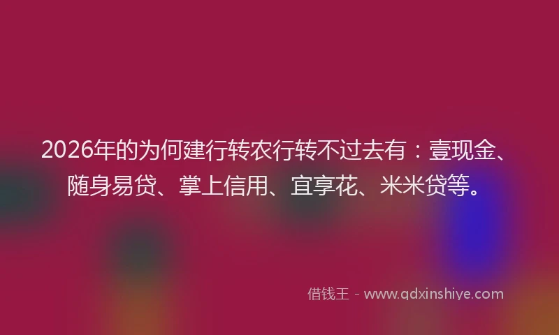 2026年的为何建行转农行转不过去有：壹现金、随身易贷、掌上信用、宜享花、米米贷等。