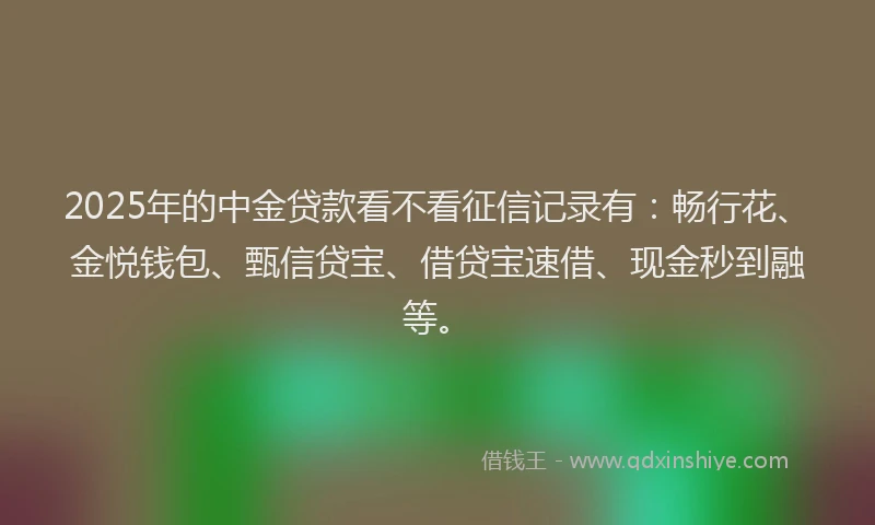 2025年的中金贷款看不看征信记录有：畅行花、金悦钱包、甄信贷宝、借贷宝速借、现金秒到融等。