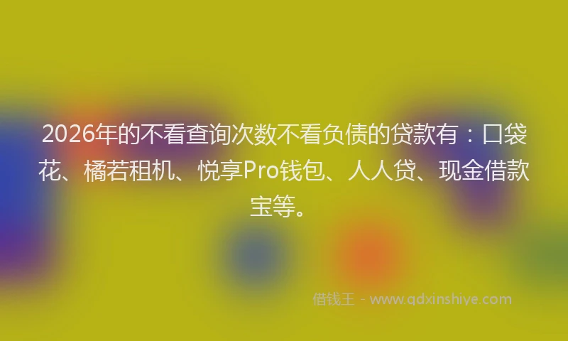 2026年的不看查询次数不看负债的贷款有：口袋花、橘若租机、悦享Pro钱包、人人贷、现金借款宝等。
