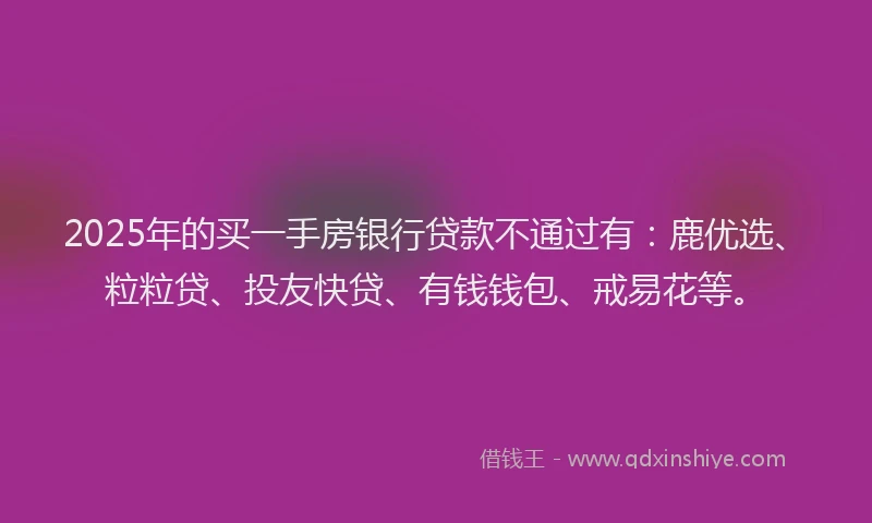 2025年的买一手房银行贷款不通过有：鹿优选、粒粒贷、投友快贷、有钱钱包、戒易花等。